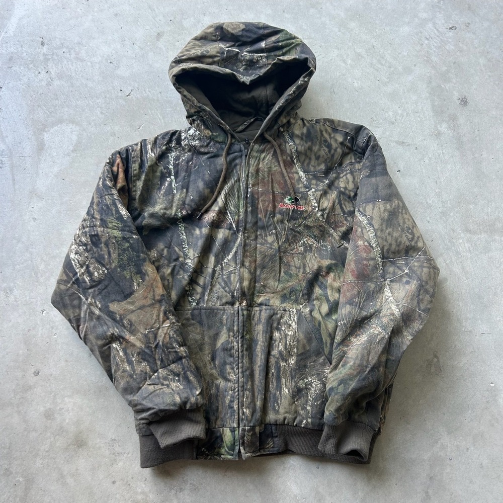 Mossy Oak Mens Camouflage Hooded Work Jacket Full Zip Canvas L 2276